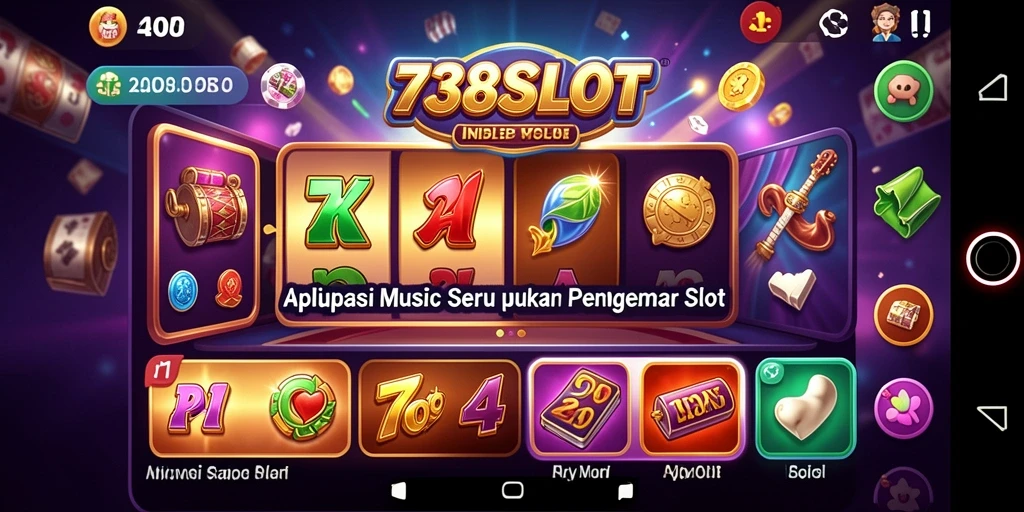 Screenshot gameplay 738SLOT yang menampilkan irama musik dan slot.