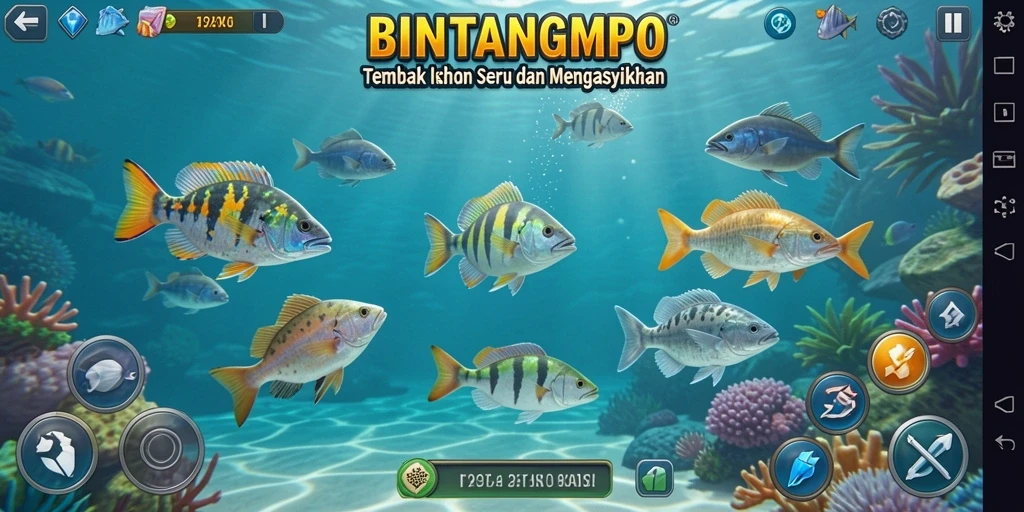 Screenshot utama BINTANGMPO menampilkan aksi menembak ikan yang seru.
