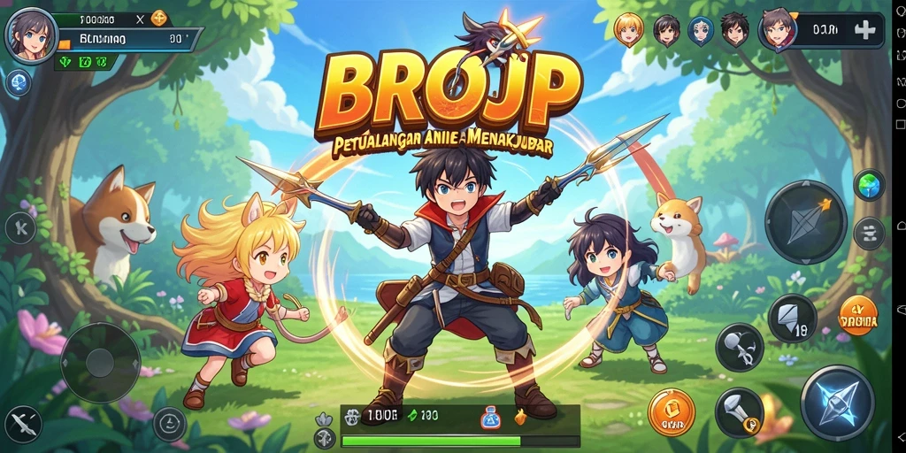 Screenshot utama BROJP menampilkan aksi seru dalam dunia anime.