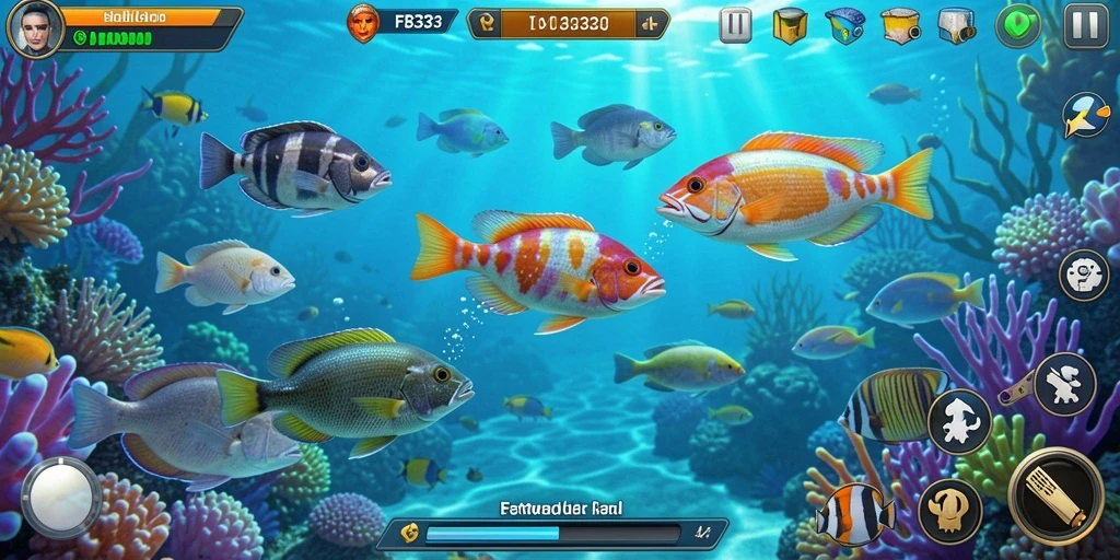 Tampilan gameplay FB333 yang penuh aksi tembak ikan.