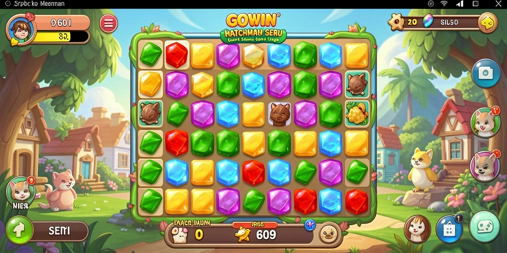 Screenshot gameplay GOWIN yang menunjukkan momen seru mencocokkan elemen.