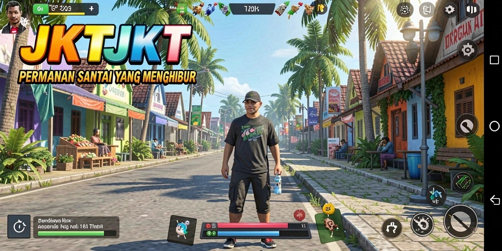 Tampilan gameplay JKTJKT yang menggembirakan dan penuh warna.