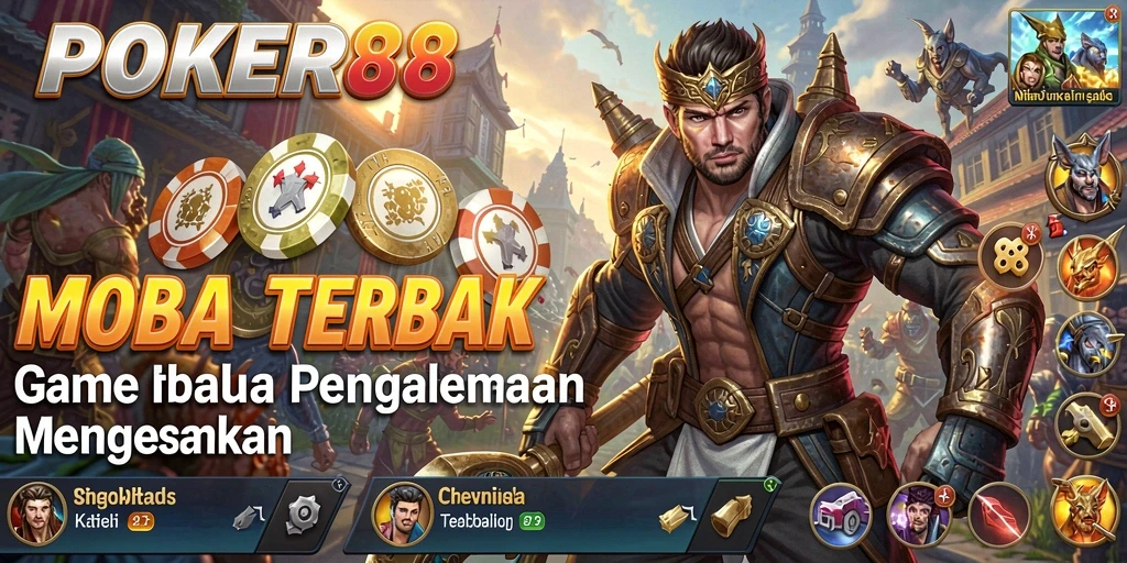 Screenshot gameplay POKER88 menunjukkan pertempuran seru antara karakter di arena.