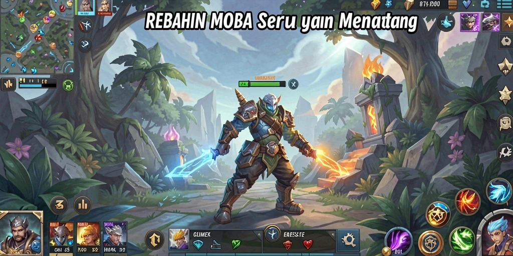 Tampilan aksi seru dalam gameplay MOBA REBAHIN.