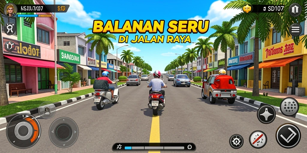Tampilan gameplay seru SD107 dengan balapan mendebarkan.