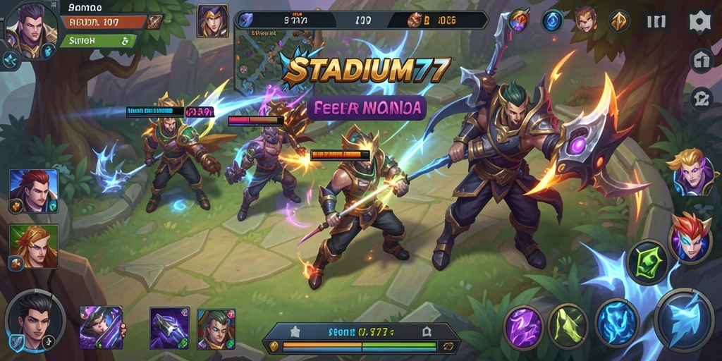 Gameplay menarik STADIUM77 di dalam arena MOBA.